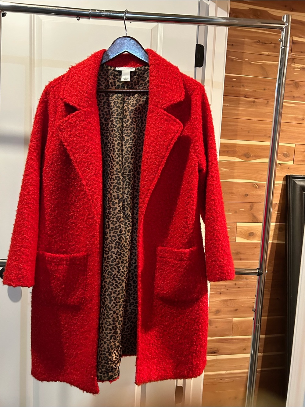 Peck & Peck Red Teddy Jacket with Leopard Lining